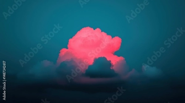 Obraz Pink Clouds Illuminated Against a Deep Blue Sky Background