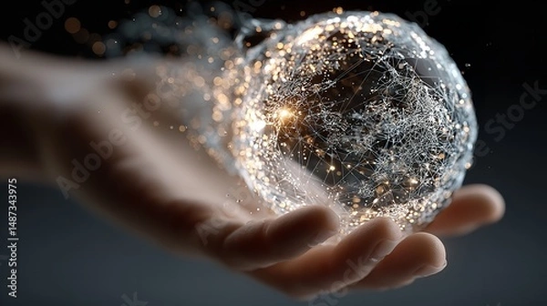 Fototapeta Glowing Energy Sphere in Hand with Sparkling Light Effects