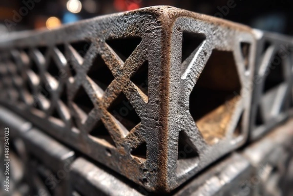 Fototapeta Industrial Metal Grid Structure with Steel Frames Closeup