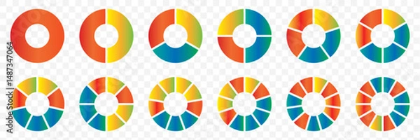 Fototapeta Circle division infographic icon. Pie chart divided six, seven and eight equal parts. 6 sectors icon. Color infographic flower round diagram. Vector illustration isolated on Transparent background.