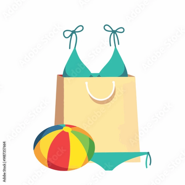 Obraz Colorful swimwear and bag with beach ball, summer vibes
