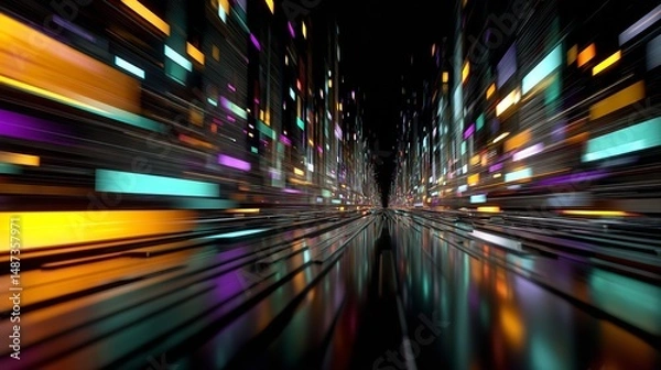 Fototapeta Futuristic Neon Speedway in a Digital Cityscape – Sci-Fi Cyberpunk Background
