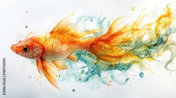 Obraz Watercolor goldfish with flowing tail