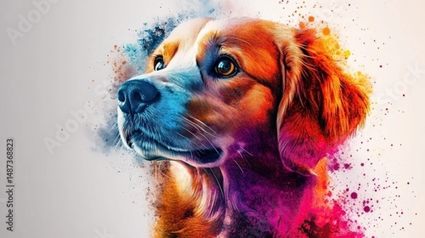 Obraz A wistful beagle portrait bathed in vibrant watercolor hues capturing canine innocence against a clean light