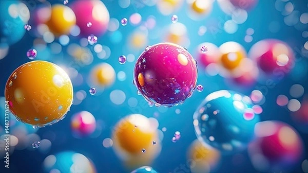 Obraz Colorful bubbles floating in zero gravity a playful celebration of science and dreams on a soft blue