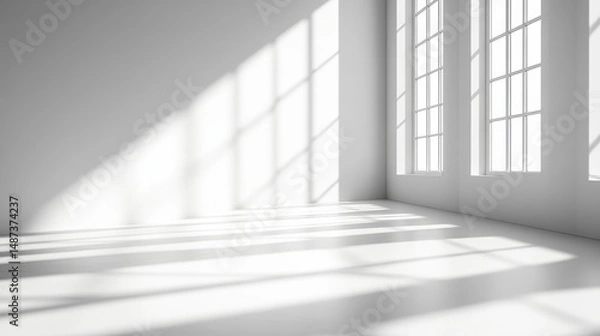 Fototapeta Bright Sunlight in a Minimalist White Room with Large Windows