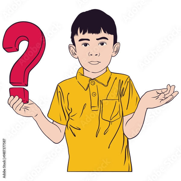 Obraz Curious Boy Stand With Question Mark