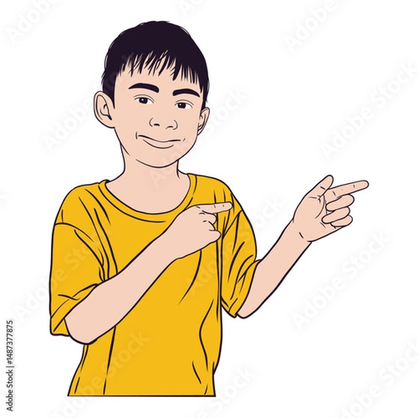 Obraz Smiling Boy Pointing Sideways