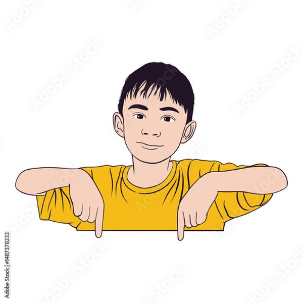 Obraz Happy Boy Pointing Downward