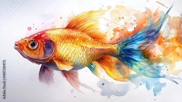 Obraz Vibrant goldfish in watercolor style