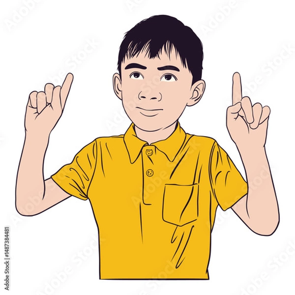 Obraz Happy Boy Pointing Upward
