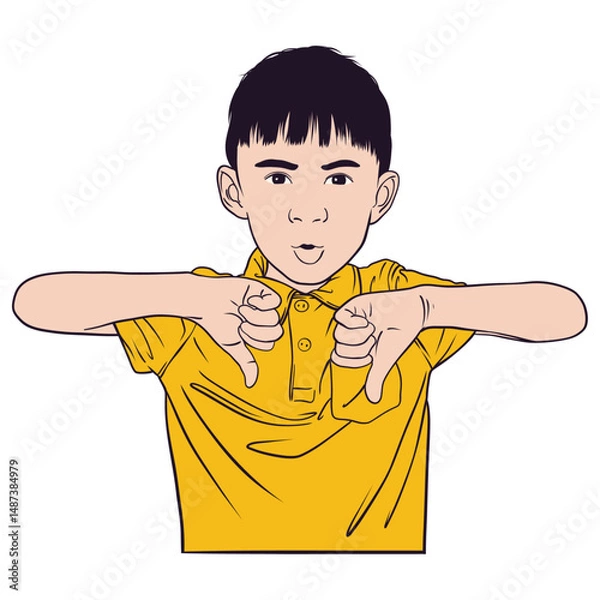 Obraz Dissatisfied Disagree Boy Showing Thumbs Down