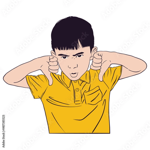 Obraz Unhappy Boy Showing Thumbs Down