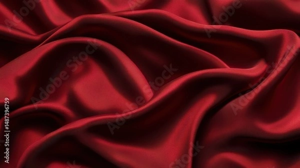 Fototapeta Red silk fabric close-up with smooth texture, elegant background, luxury textile, rich color, draped material for fashion, design, and interior projects.