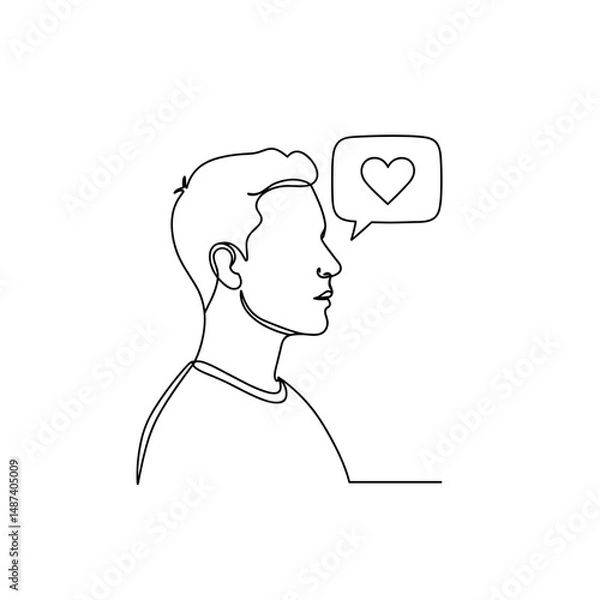 Obraz Man in profile with heart symbol in speech bubble illustration  
