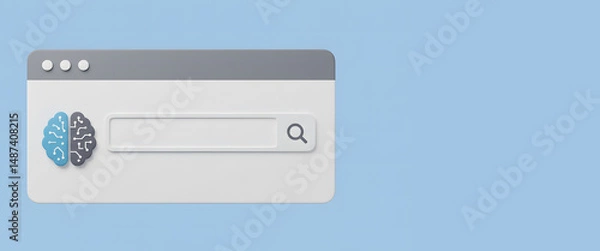 Obraz Search bar with brain icon on light blue background  
