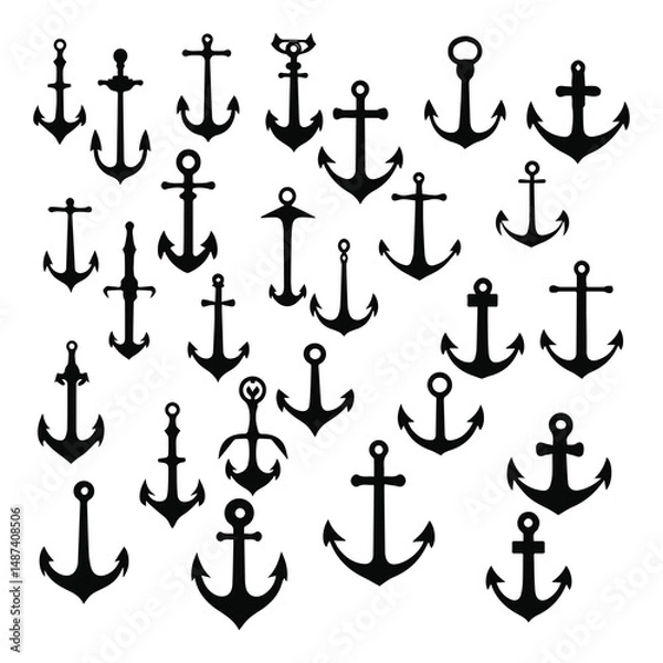 Obraz Vector anchor collection of silhouettes design
