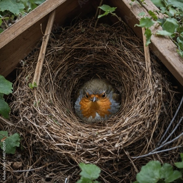 Fototapeta A robin nest in shed