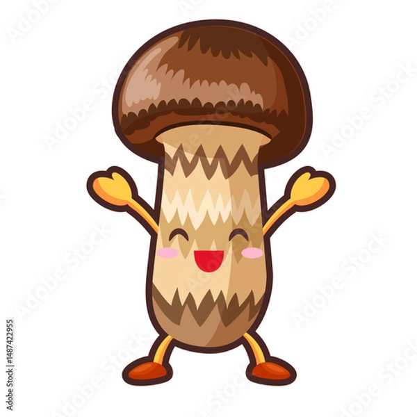 Obraz ル	両手を挙げるかわいいマツタケのキャラクターのイラスト