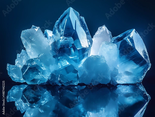 Obraz Luminous Blue Crystal Cluster with Reflection