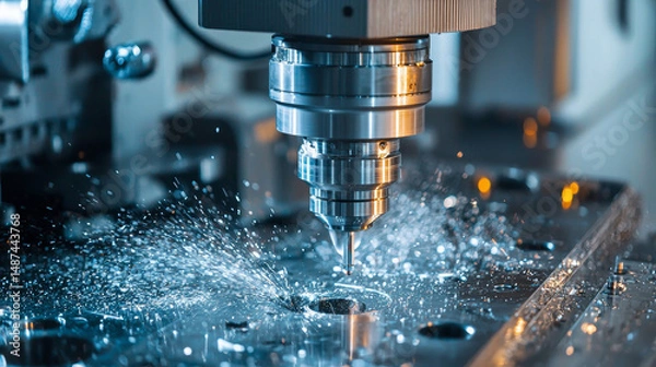 Obraz CNC milling machine in metalworking—high-tech precision machining concept