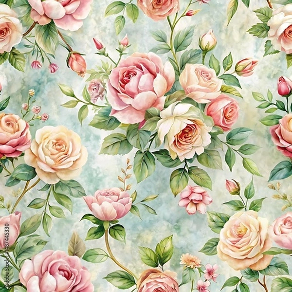 Fototapeta Floral pattern with pink and yellow flowers. Graphic, vector, illustration, art, design, clipart, abstract, digital, stock