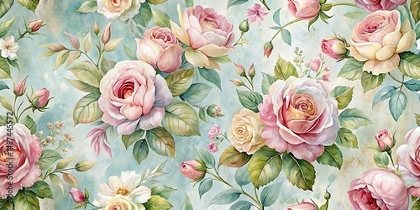 Fototapeta Floral pattern with pink and white flowers. Graphic, vector, illustration, art, design, clipart, abstract, digital, stock