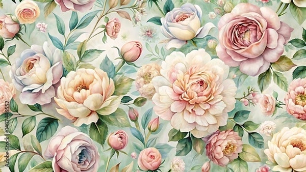 Fototapeta Floral pattern with pink and white flowers. Graphic, vector, illustration, art, design, clipart, abstract, digital, stock