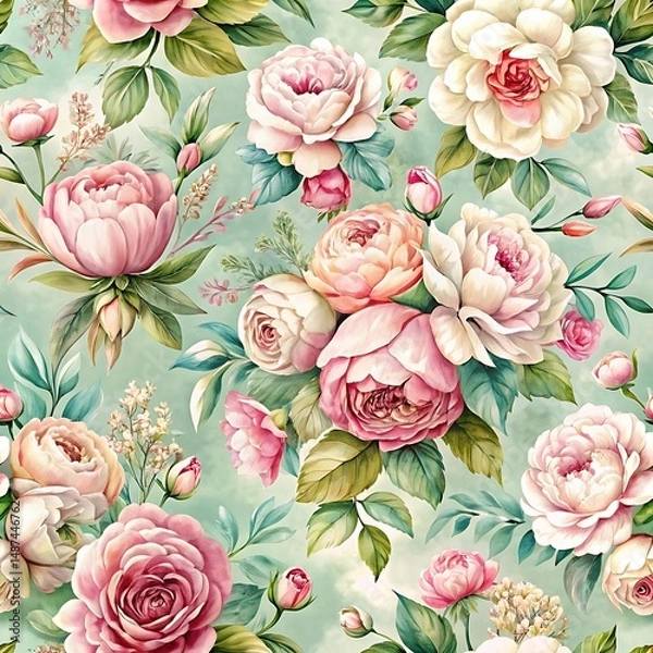 Fototapeta Floral pattern with pink and white flowers. Graphic, vector, illustration, art, design, clipart, abstract, digital, stock