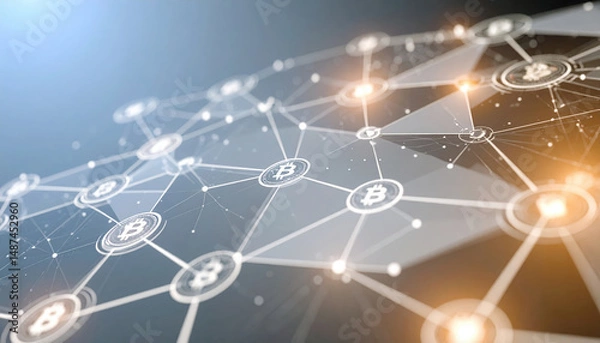 Obraz Cryptocurrency network with digital tokens and connected smart contracts glowing softly