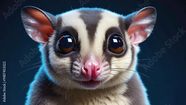 Fototapeta Sugar Glider's Gentle Gaze: A captivating portrait of a sugar glider, its big, expressive eyes filled with innocence and curiosity, set against a smooth, dark backdrop.