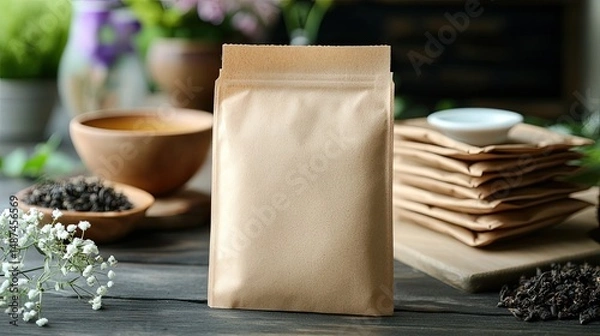 Fototapeta Compostable Tea Bag in Kraft Envelope, Handheld