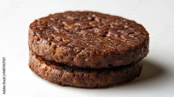 Fototapeta Cooked plant-based burger patty against white backdrop, highlighting vegan cuisine options