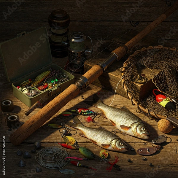 Fototapeta fishing tackle. still life