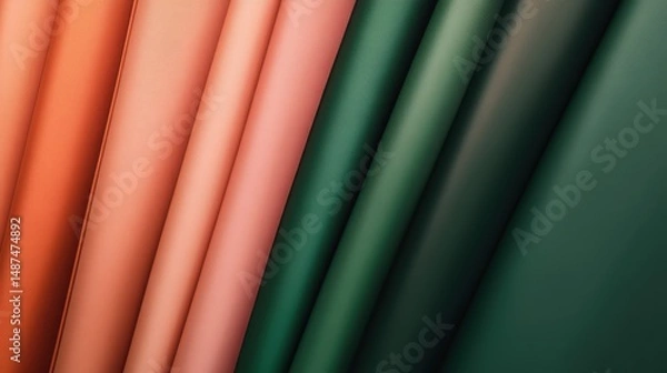 Fototapeta Colorful fabric textures in vibrant hues of peach orange green and olive displayed in a soft wave pattern for home decor or fashion design inspiration.