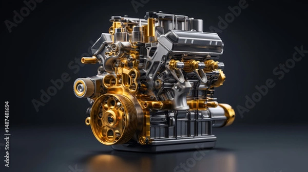 Fototapeta A detailed view of a modern engine showcasing intricate engineering work.