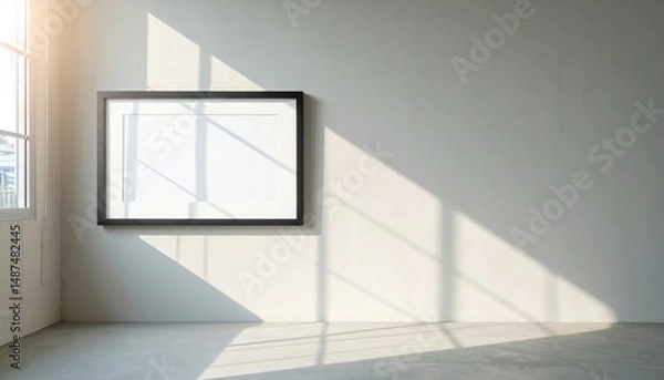 Fototapeta Artistic display of a blank frame in a sunlit room minimalist interior modern design serene atmosphere