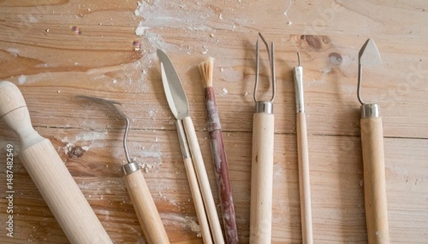 Fototapeta Carving tools in action craftsmanship at home art supplies natural wood environment close-up perspective