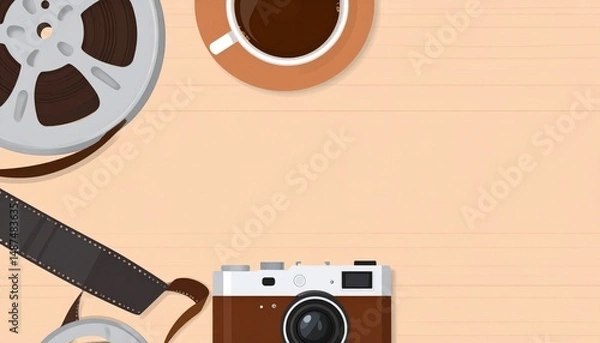 Fototapeta Capturing moments photography equipment home office digital art creative space overhead view visual storytelling