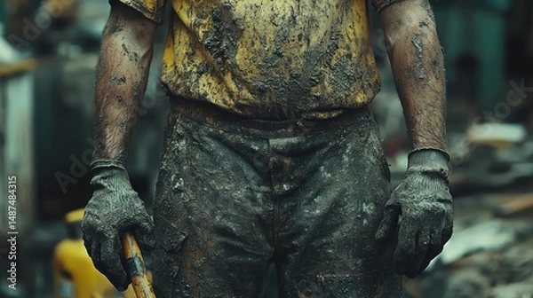 Obraz Dirty worker midsection in a workshop