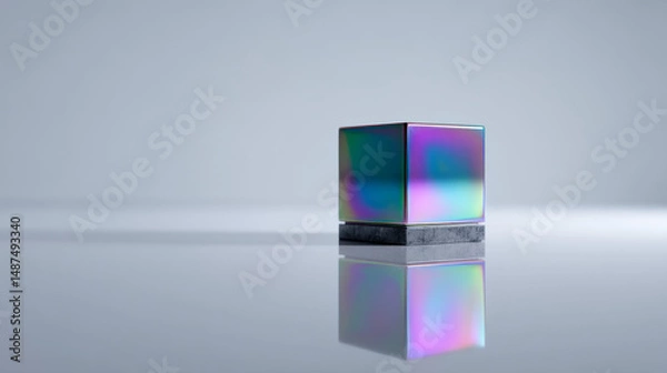 Fototapeta A shiny, reflective cube exhibiting stunning holographic colors.