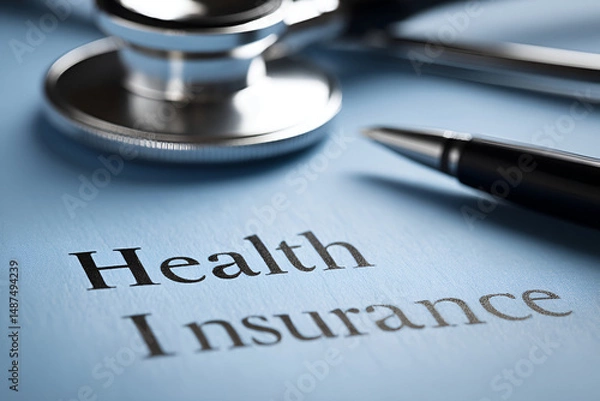 Fototapeta Analyzing health insurance documents with medical tools for informed decisions