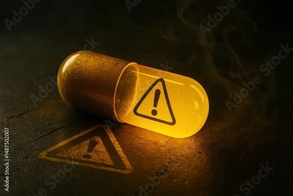 Fototapeta Futuristic Glowing Capsules with Toxic and Warning Symbols in Sci-Fi Hazardous Themes