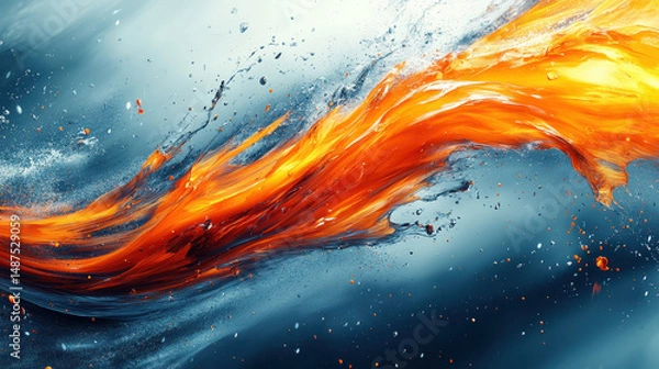 Fototapeta Vivid Abstract Flames and Water Splashing in Dynamic Motion Art