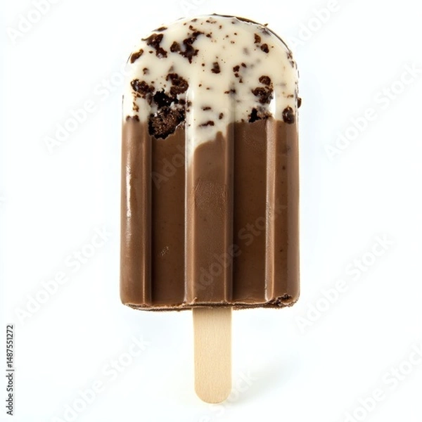 Obraz Chocolate and vanilla ice cream popsicle with cookie pieces isolated on a white background