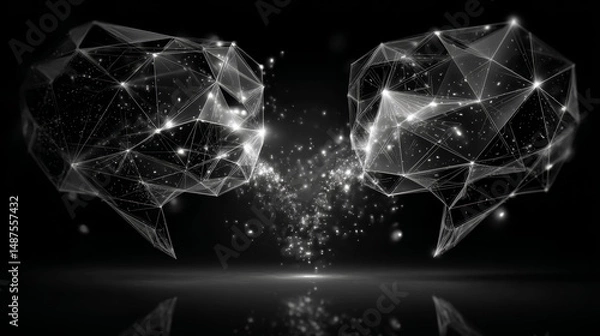 Fototapeta Question & Answer bubble chat form lines, triangles and particle style design. Illustration vector