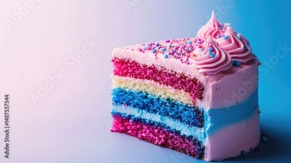 Obraz magenta and blue ,slice of birthday cake, ultra realistic, studio lighting, plain background,