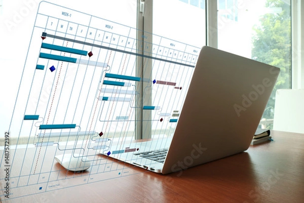 Obraz Project Management Timeline on Laptop Screen