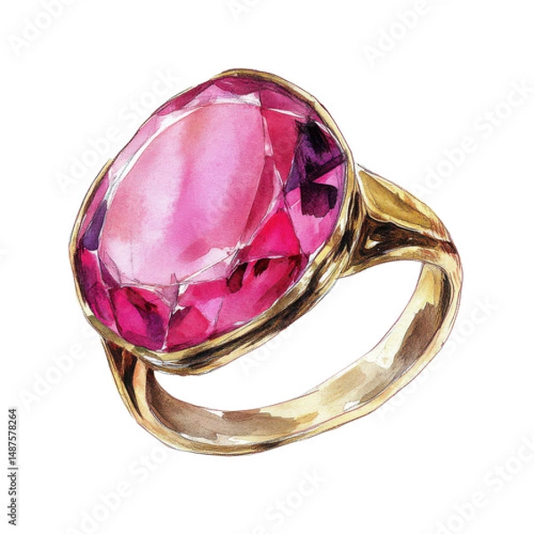 Obraz Ring with pink gemstone on transparent background