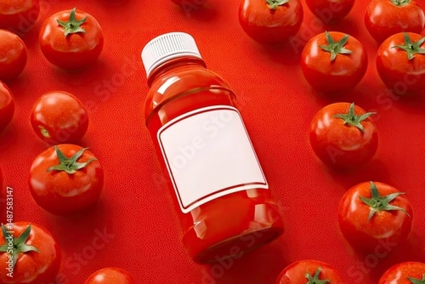 Obraz Tomato Juice Bottle with Fresh Tomatoes: Vibrant Red Still Life